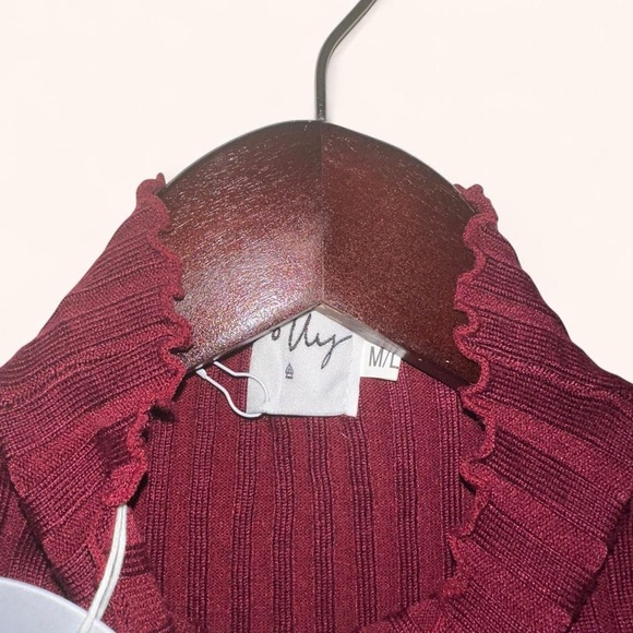 Princess Polly Wine Red Ribbed Cropped Turtleneck Top - Picture 4 of 7